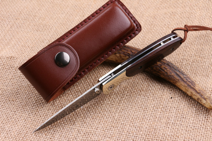 Extreme Ebony small folding knife American Damascus handmade knife UD404480